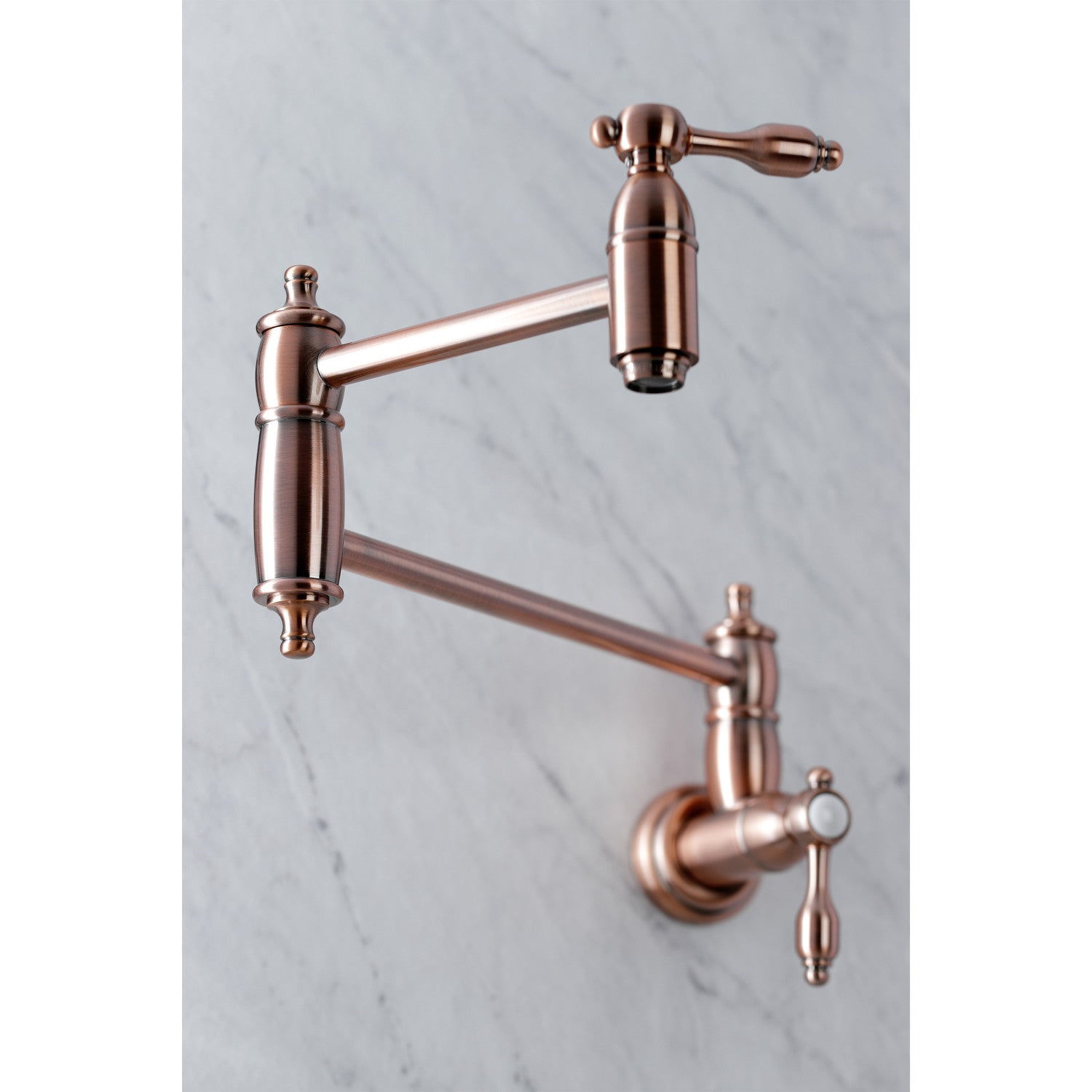 Kingston Heirloom KS310TALAC - Tudor Two-Handle 1-Hole Wall Mount Pot Filler Faucet, Antique Copper — thumbnail 3